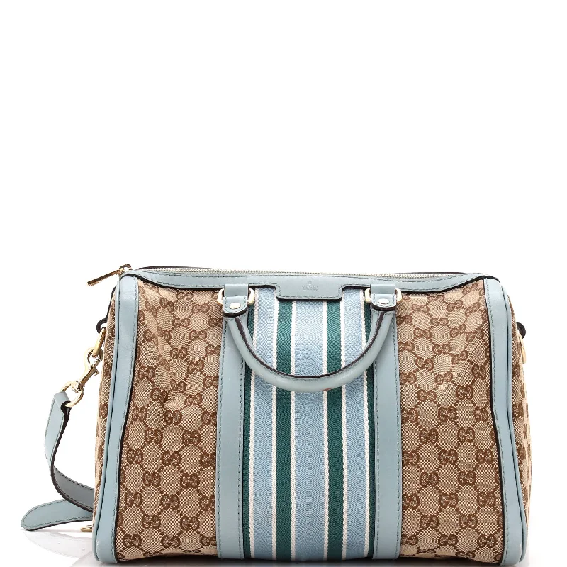 Women's Canvas Shoulder Bag in Navy with Striped Pattern for Beach TripsVintage Web Boston Bag GG Canvas Medium