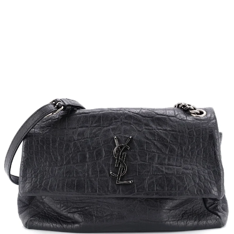 Women's Shoulder Bag with Fringe Details in Brown for a Bohemian StyleWest Hollywood Shoulder Bag Crocodile Embossed Leather Medium