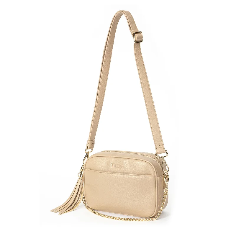 Leather - Trimmed Denim Crossbody Bag in Blue for a Vintage - Inspired Look[WS] The Bestie Crossbody Bag V2 in Stone