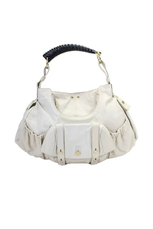 Suede Shoulder Bag in Pink with Tassel Accents for Casual OutingsYves Saint Laurent Womens Rive Gauche White Mombosa Leather Bag Handbag
