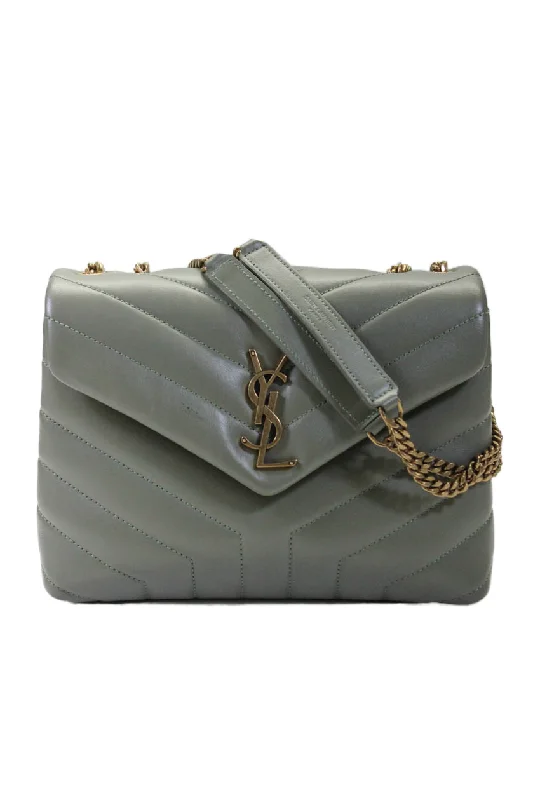 Embroidered Denim Shoulder Bag in Blue for a Vintage VibeYves Saint Laurent Womens Sage Green Leather Quilted Toy Loulou Shoulder Handbag